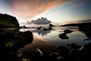 Západ slunce v Duntulm Castle